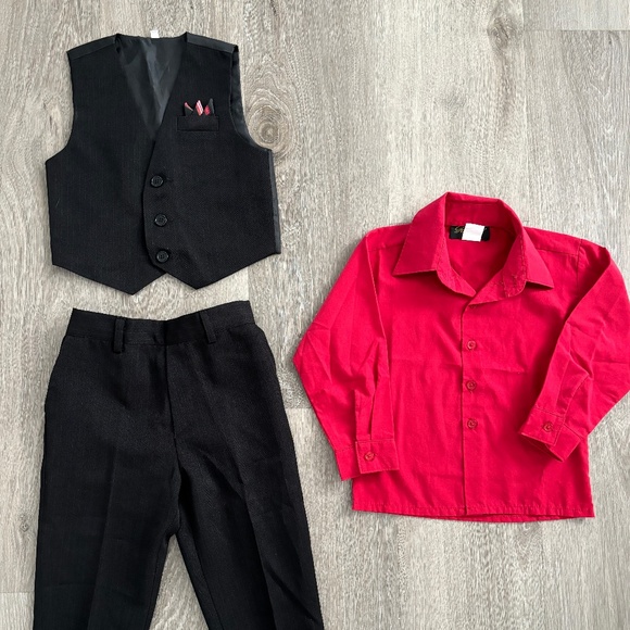 Toddler Boy Dress Clothes Black Vest, Black Dress Pants Red Button Down Sz 2T - Picture 1 of 10
